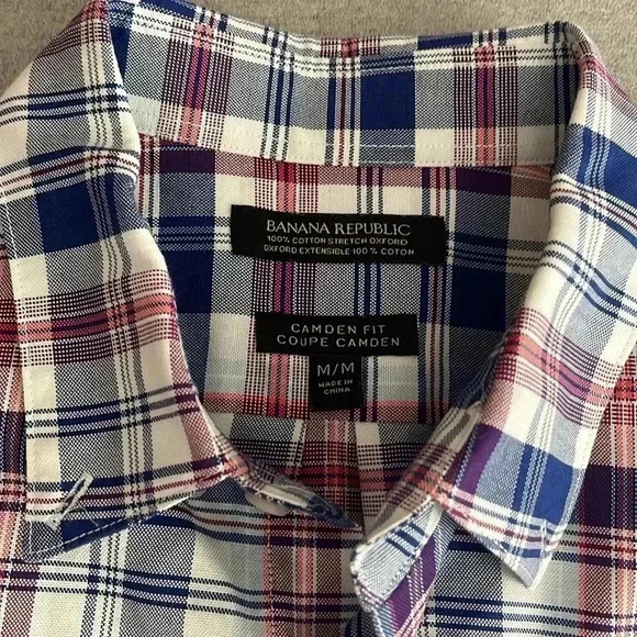 [M]Banana Republic Camden Fit Blue Red White. Plaid  Button Dress Shirt - Picture 2 of 8
